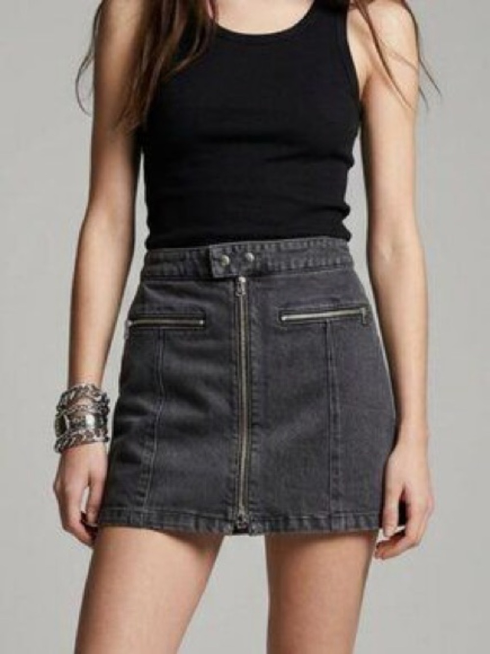 rag & bone Isabel Black Zip-Front Denim Mini Skirt Size 4